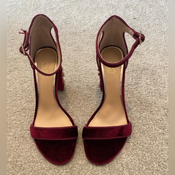 Jewel Badgley Mischka | Wine Velvet Alfreda Sandal Size 6.5 - Picture 6 of 7